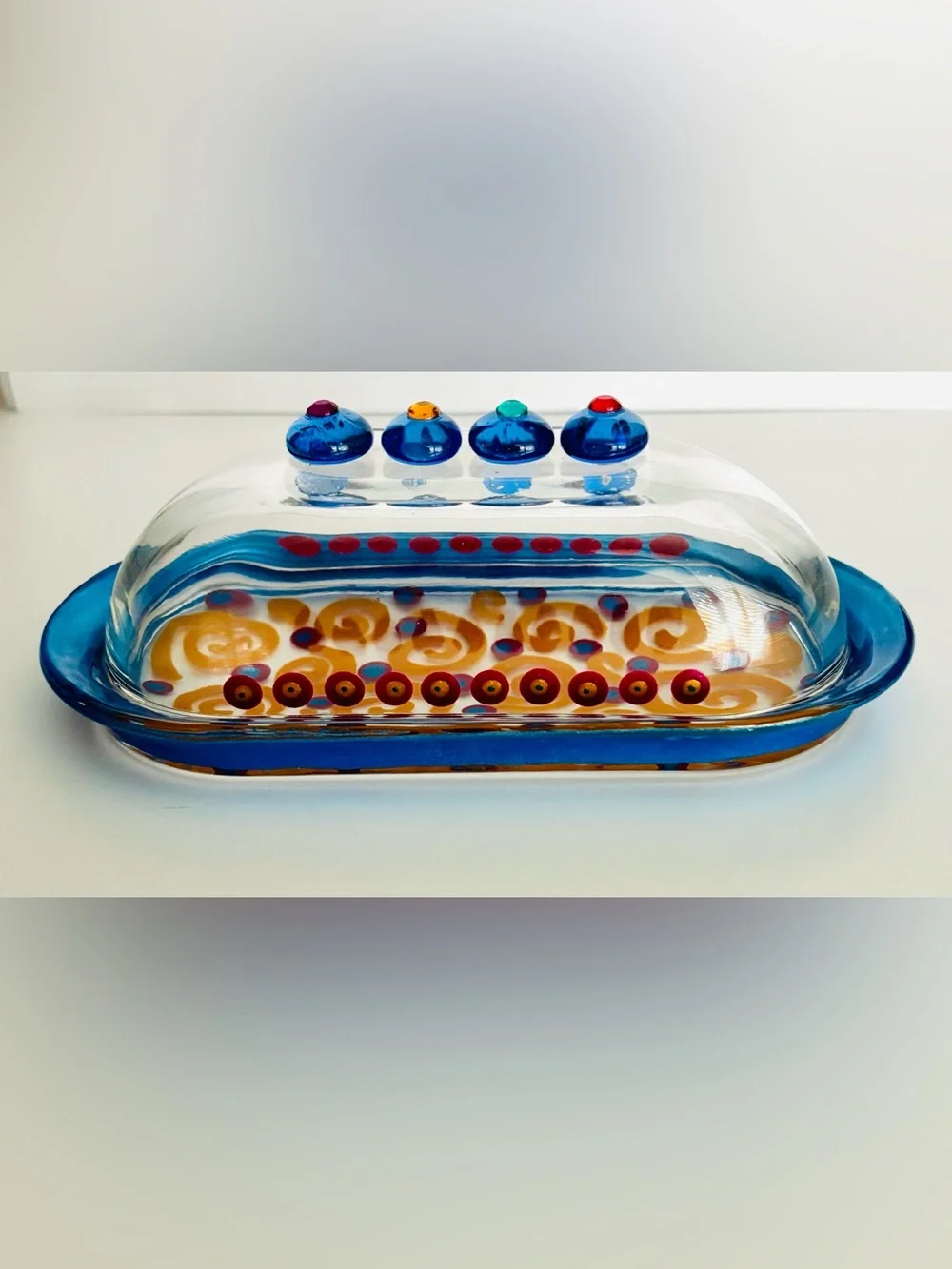 Handmade Fused Glass Butter Dish | Artisan Studio Art | Colorful Kitchen Decor
